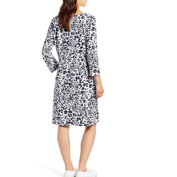 Tommy Bahama Shift Dress Medium Black Leopard White Scoop Neck Stretch - Picture 6 of 9